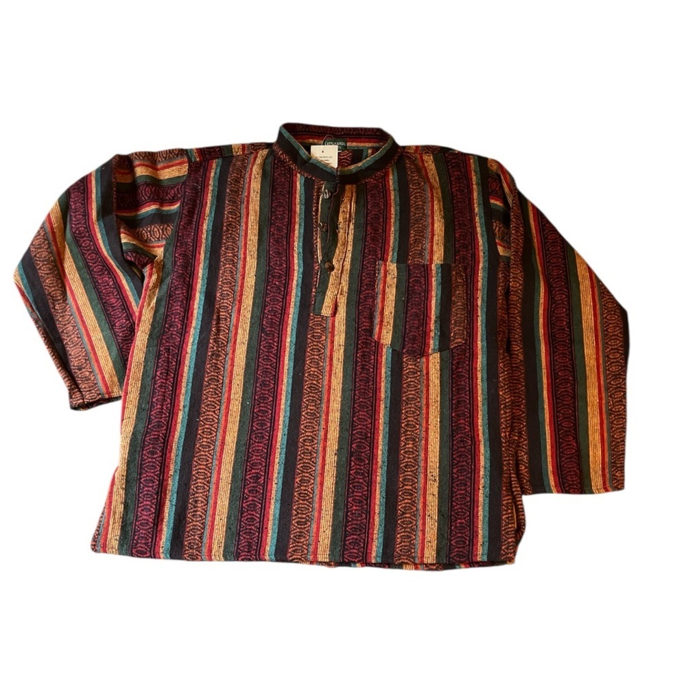 Kathmandu Imports Heavy Brushed Cotton Multicolor Henley-style Unisex Shirt. NWT - Picture 3 of 7